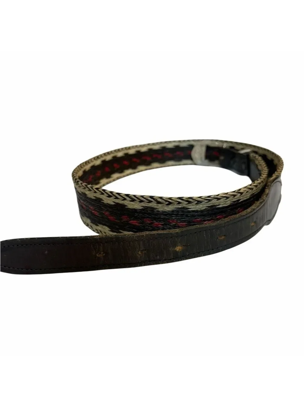 Western Distressed Leather Hitched Horsehair Stylish Black/Brown Men's Belt 36
